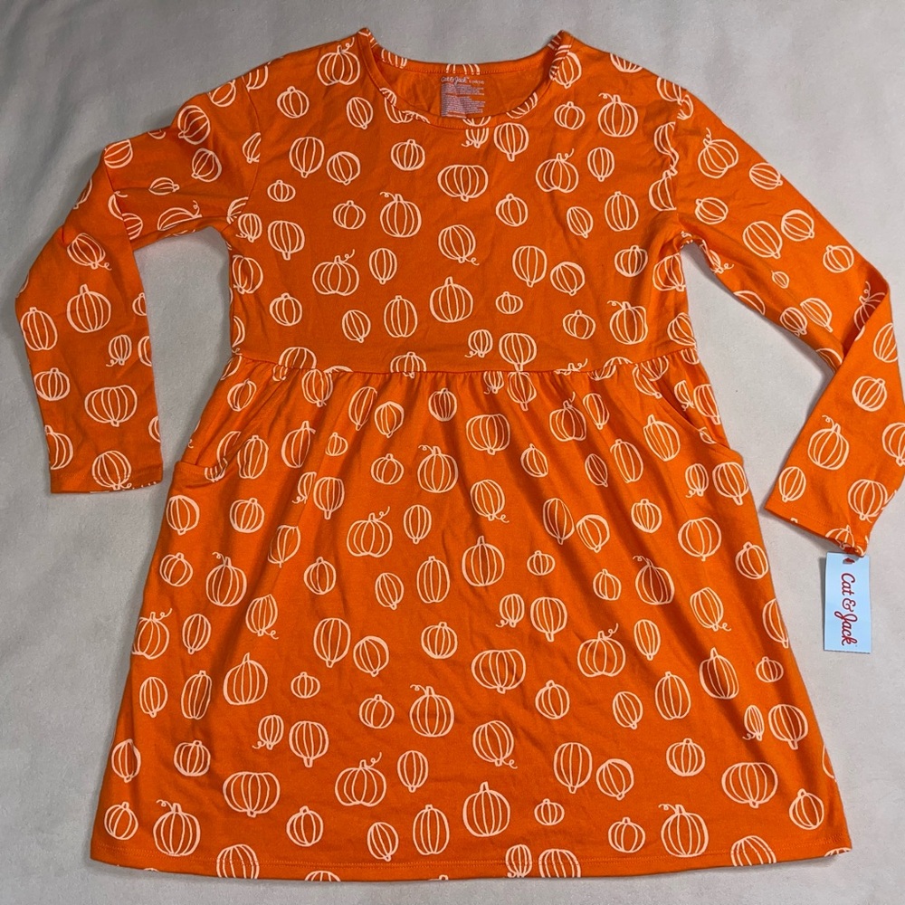 Cat & Jack Orange Pumpkin Print Dress‎